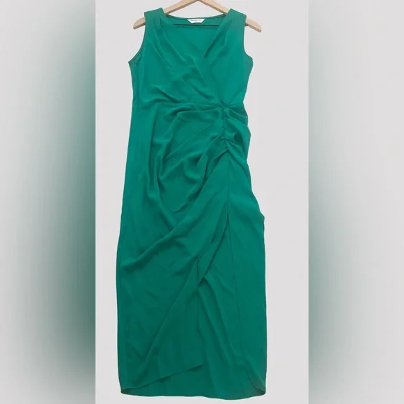 green emerald velvet dress Amazing Column Satin Sweetheart Sleeveless Green Prom Dresses with Ruffles Split main image 1